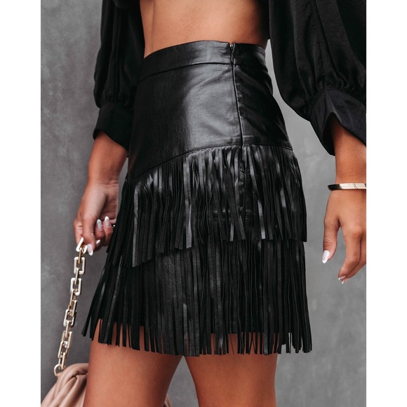 VICI Black Most Wanted Fringe Faux Leather Skirt XL NEW NWOT - Picture 3 of 13